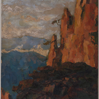 黃山夕照，1982年，作于黃山，布紋紙，78cm×54cm，胡一川研究所藏