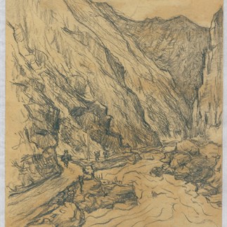 速寫激流（岷江放木），1956年，作于四川，26cm×19cm，胡一川研究所藏