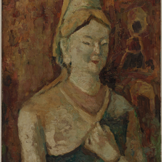 西魏彩塑像，1986年，作于甘肅敦煌，布紋紙，82.5cm×60cm，胡一川研究所藏