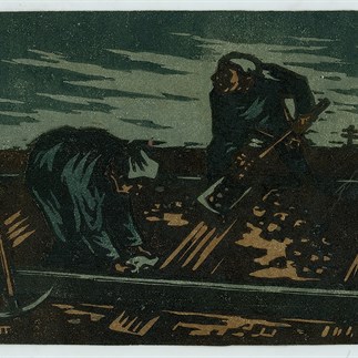 "Don't Let the Enemies Through", Yan'an, Color-matching Woodcut, 9.5 x 11.25 cm, collection of Hu Yichuan Research Institute of Guangzhou Academy of Fine Arts, 1943