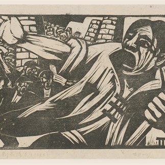 "Going to the Frontline", Shanghai, Monochrome Woodcut, 25 x 33cm, 1932