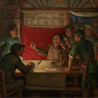 "On the Eve of the Turning Point"，Guangzhou，Oil on Canvas，131 x 170cm，Collection of Hu Yichuan Research Institute of Guangzhou Academy of Fine Arts，1977