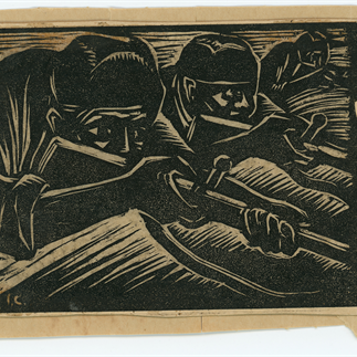 "The Bullet of Hatred"，Xiamen，Monochrome Woodcut，7.5cm×10cm，Collection of Hu Yichuan Research Institute of Guangzhou Academy of Fine Arts，1937