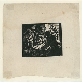 "The Eve"(organizing the guerilla team to develop widespread guerilla forces), Shanxi, Monochrome Woodcut, 11.5 x 11.7cm, Collection of Hu Yichuan Research Institute of Guangzhou Academy of Fine Arts, 1939