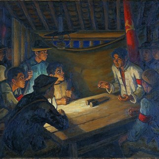 "The Eve", Guangzhou, Oil on canvas，140 x 181.5cm，Collection of the National Art Museum of China, 1961