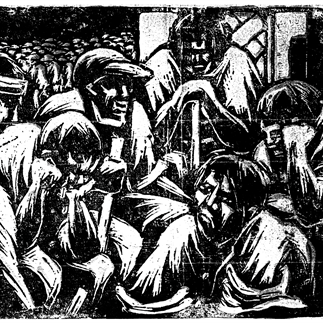 "Unemployed Workers", Hangzhou, Monochrome Woodcut, 19cm×29cm, Collection of National Art Museum of China, Collection of National Art Museum of China, 1931