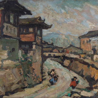 "My Hometown"，F(xiàn)ujian，Oil on Wove Paper，52.8cm×73.5cm，Collection of Hu Yichuan Research Institute of Guangzhou Academy of Fine Arts，1983