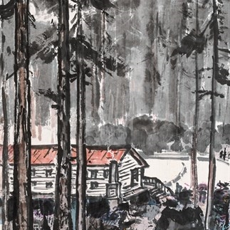 國畫-高山冰場(1982年)(102.5X53cm)立軸