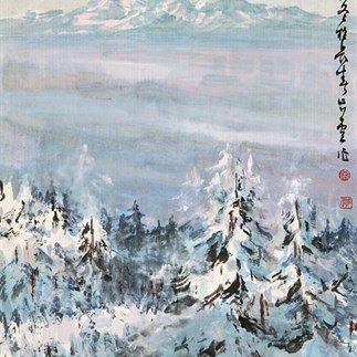 國畫-迷離風雪隱天池(1982年) (103X60cm)立軸1200