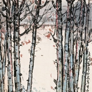 國畫-山川草木浴冬暉(1982年)(100.5X52cm)立軸