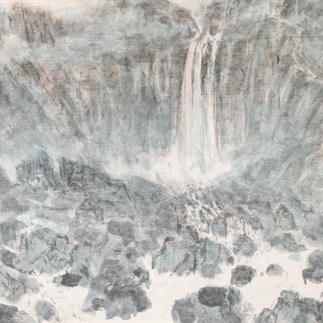 國畫-霧色泉聲(1982年)(59X95cm)橫幅