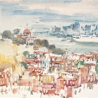 水彩畫-鼓浪嶼(1986年)(27.5X39.5cm)