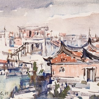 水彩畫-僑鄉(xiāng)掠影(1986年)(27X39cm)