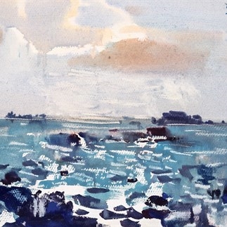 水彩畫-海空逆光(1986年)(27X39.5cm)