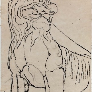 茂陵石獅速寫Sketch of Maoling Stone Lion，1981年，99x64cm，紙本水墨