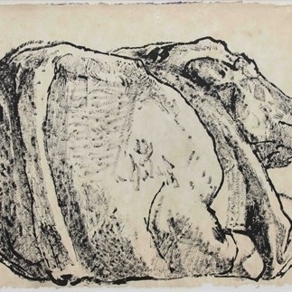 霍去病墓石牛側面寫生Side Sketch of Stone Cow in Huo Qubing's Tomb， 紙本水墨 65x93.5cm 1981