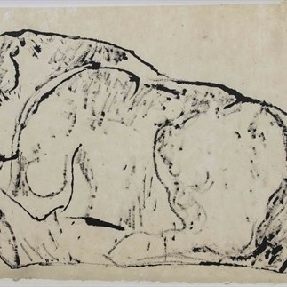 霍去病墓石馬側面寫生Side Sketch of Stone Horse in Huo Qubing's Tomb， 65x97cm 紙本水墨 1981