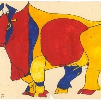 牛 Ox，紙本水彩、鋼筆，27x19.5cm 1980