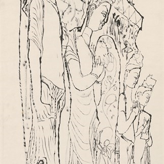 敦煌眾佛像寫生Sketch of Dunhuang Buddha Statues，137x66cm，宣紙水墨，1981