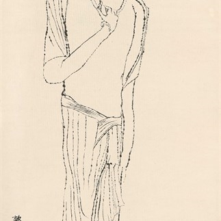 敦煌北魏立佛像寫生，138x68cm，紙本水墨，1981