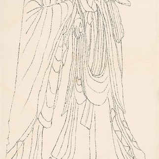 麥積山雙佛像白描Line drawing of Maiji Mountain double Buddha statues，138.5x69.5cm，宣紙水墨，1981