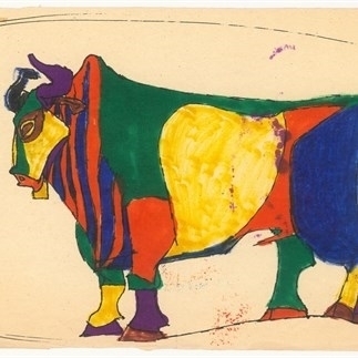 牛 Ox，紙本水彩、鋼筆，19.5x27cm 1980