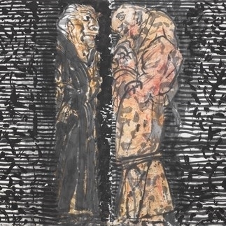 袁運生 Yuan Yunsheng 密議 Secret discussion 1991 紙本水墨 Ink painting on paper 180 x 192 cm