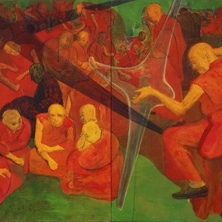 Ma Lu, Monks Debated Scriptures, mixed media, 200 x 640 cm (left half), 2006