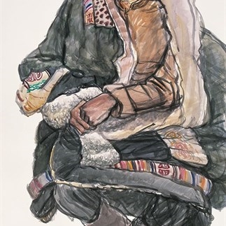 Wu Changjiang, Gezangduoji, April 18, 2009;  watercolor, 101.6×64cm