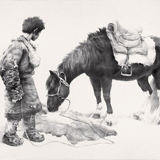 Wu Changjiang, Feeding the Horse, 1982; lithograph, 64×83cm