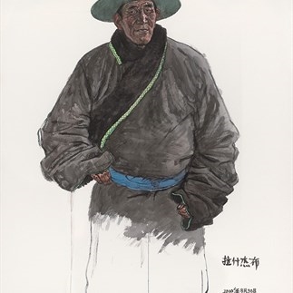 Wu Changjiang, Lashijiebu, August 30, 2010; watercolor, 168×112cm