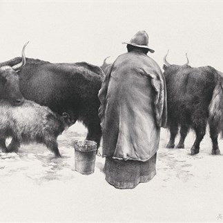 Wu Changjiang, Milking the Cows, March 1982; lithograph, 66×89cm