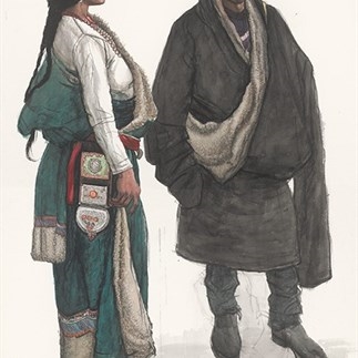 Wu Changjiang, Sketch in Qinghai, April 16, 2012; watercolor, 187×112cm