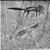 不對(duì)狐貍說(shuō)真話(huà)-Telling-lies-to-foxes-黑白木刻-Black-and-white-wood---block-print-30x38cm-1996-