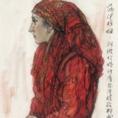 紅衣女沙依拉姆  26×26cm  紙板麥克筆色粉筆  2001年