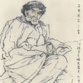 側(cè)臥的古力米爾  紙本邁克筆土色  26×26cm 2001年