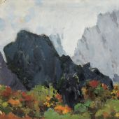 黃山秋色 27.3×36cm 紙板油畫 1973年