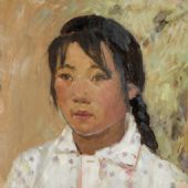 穿白衣的姑娘（紫點） 43×33cm 紙板油畫 1973年