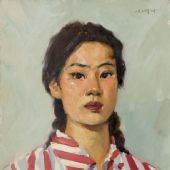 穿紅條格衣的姑娘 42.2×33cm 紙板油畫 1975年