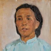 穿藍(lán)衣的婦女 42.3×32.5cm 紙板油畫 1973年