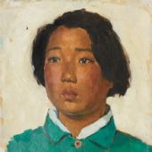 穿綠衣的短發(fā)姑娘 33×29.5cm 紙板油畫 1973年