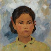 農(nóng)村小姑娘 40×32.8cm 紙板油畫 1973年