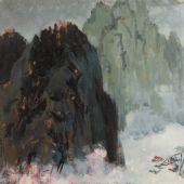 山云起  36.2×27.5cm  紙板油畫  1973年