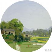 坪地村遠(yuǎn)眺  直徑80cm  布面油畫(huà)  2012