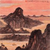 遠(yuǎn)山夕陽下  52x111，2012