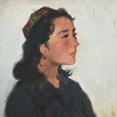 黑衣女子  紙板油畫  1979  53cm×39cm