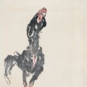 斗雞圖，136cm×69cm，國畫，1992 年