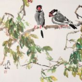 蠟嘴鳥，97cm×180cm，國畫，2005 年