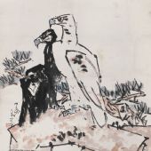 松石雙鷹圖，100cm×99cm，國畫，1983 年