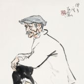 坐著的老人，69cm×46cm，國畫，2014 年